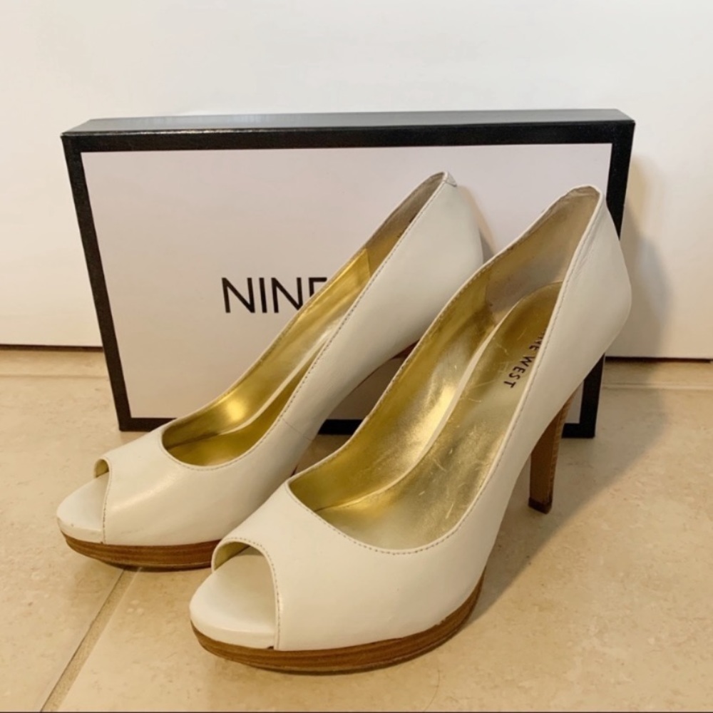 COPY - White Nine West open toe pumps 7.5